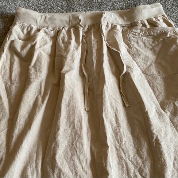 Cotton Ginny 100% Maxi Drawstring Khaki Cargo Skirt Side Slits Pockets Light M - Picture 4 of 5